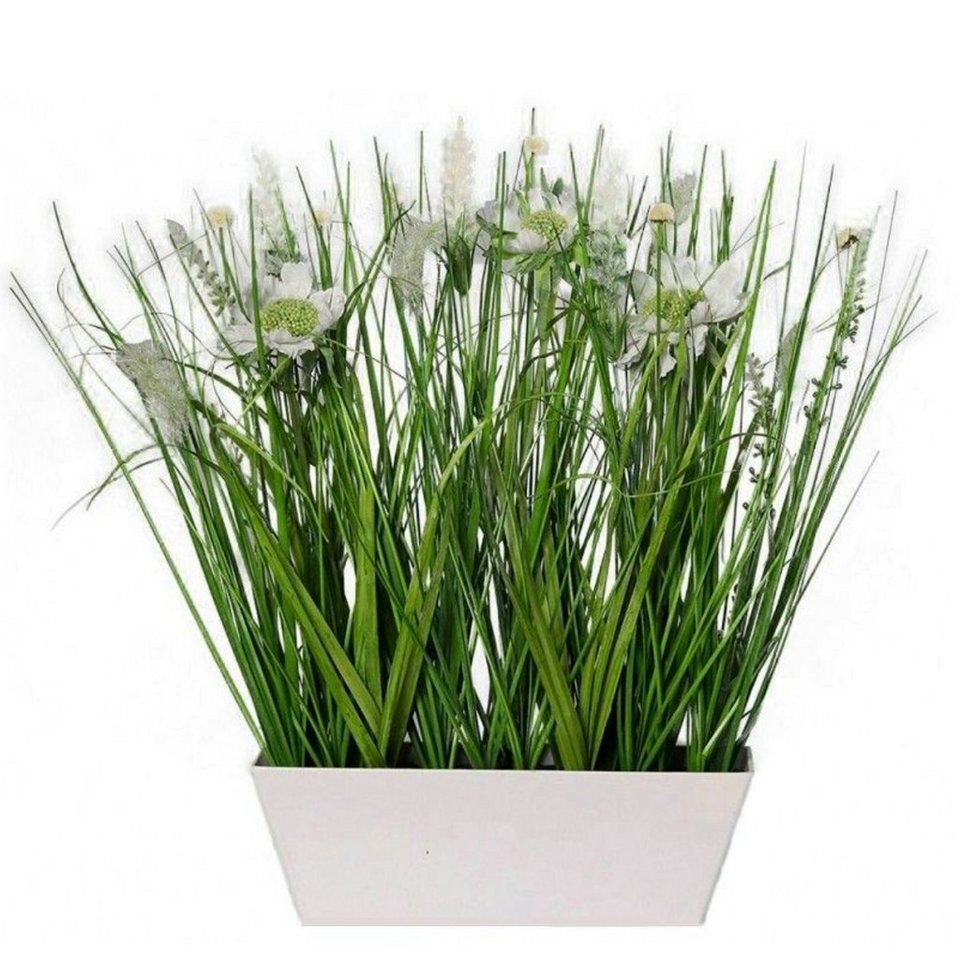 Kunstpflanze Gras in Schale mit Blüten creme, ca. 37 cm, Friedrich Klocke  GmbH, Höhe 37 cm
