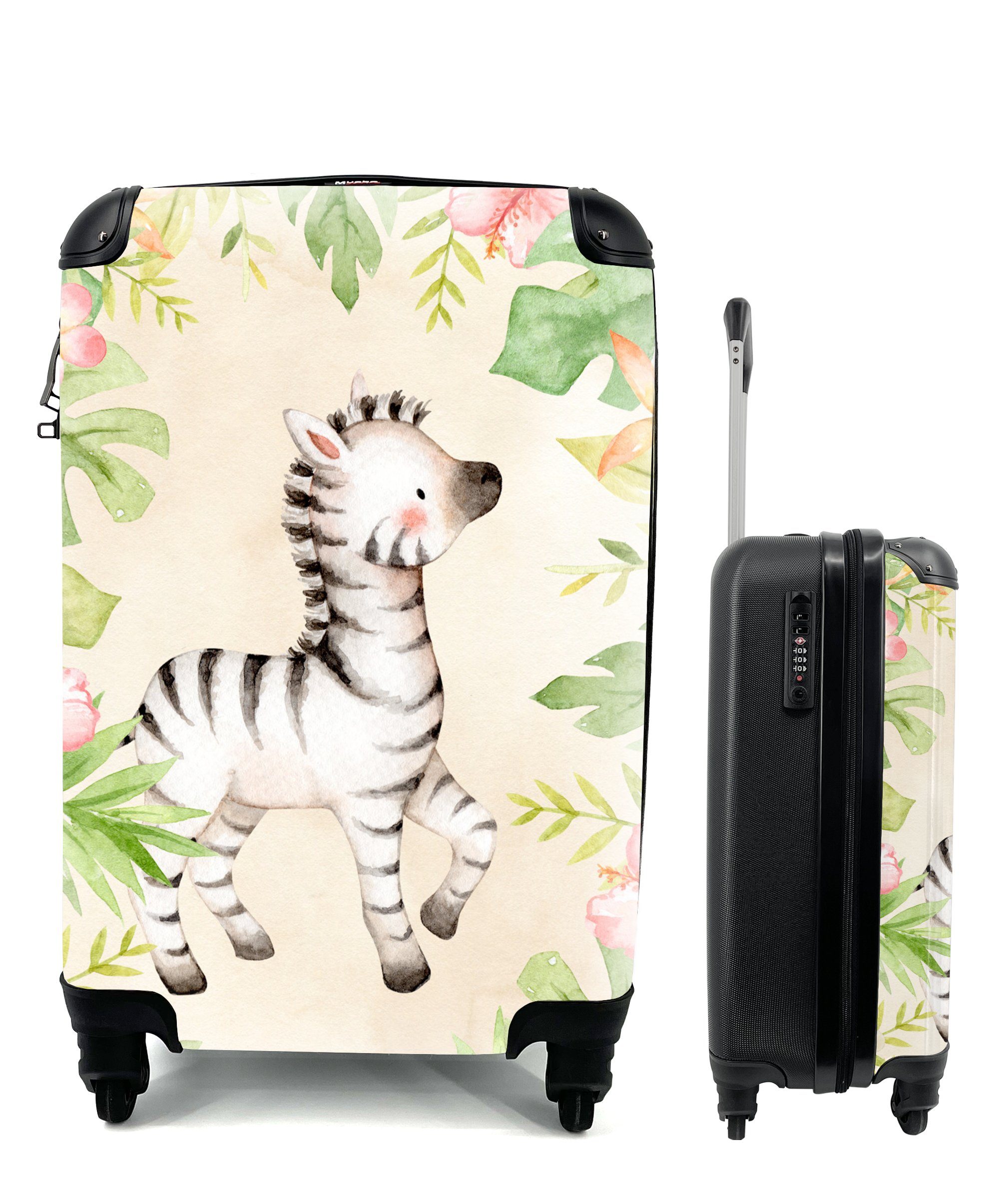 MuchoWow Handgepäckkoffer Zebra - Dschungel - Aquarell, 4 Rollen, Reisetasche mit rollen, Handgepäck für Ferien, Trolley, Reisekoffer