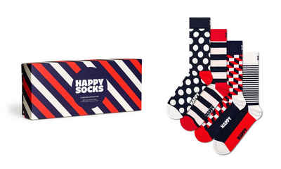 Happy Socks Socken 4-Pack Classic Navy Socks Gift Set (Packung, 4-Paar) Dots & Stripes