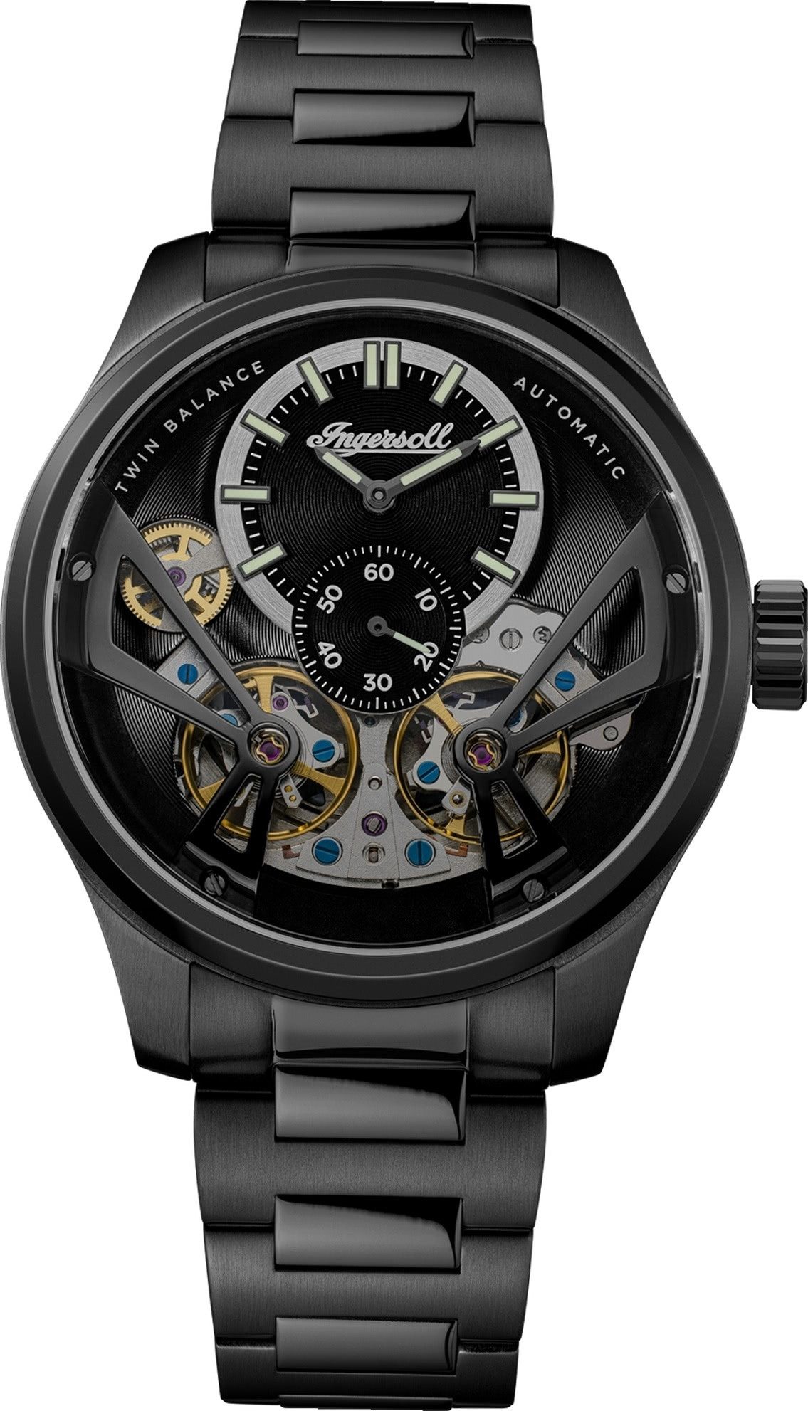 Ingersoll Automatikuhr Ingersoll Herrenuhr Edelstahl schwarz, (Analoguhr), Herren Armbanduhr rund, Edelstahlarmband schwarz, Sport