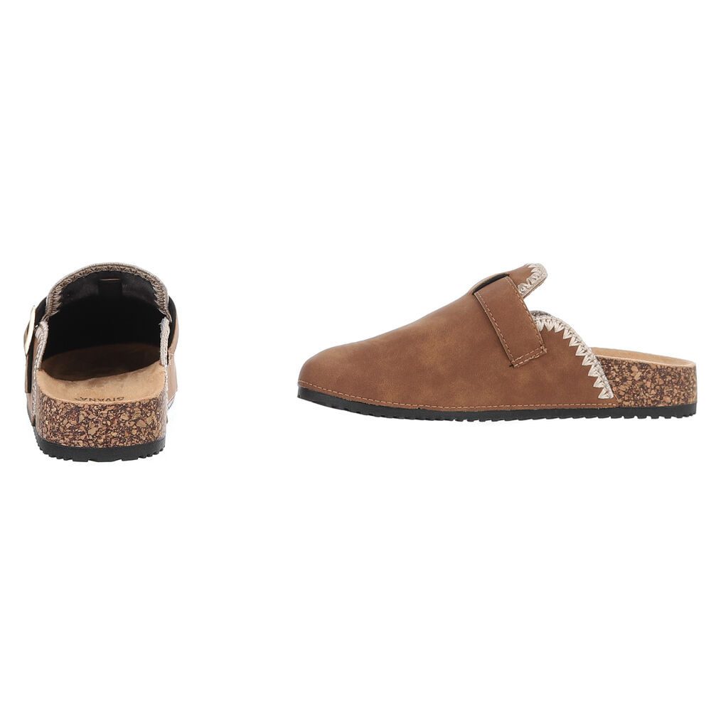 Ital-Design Damen Mules Freizeit Pantolette (88930312) Flach Pantoletten in Camel