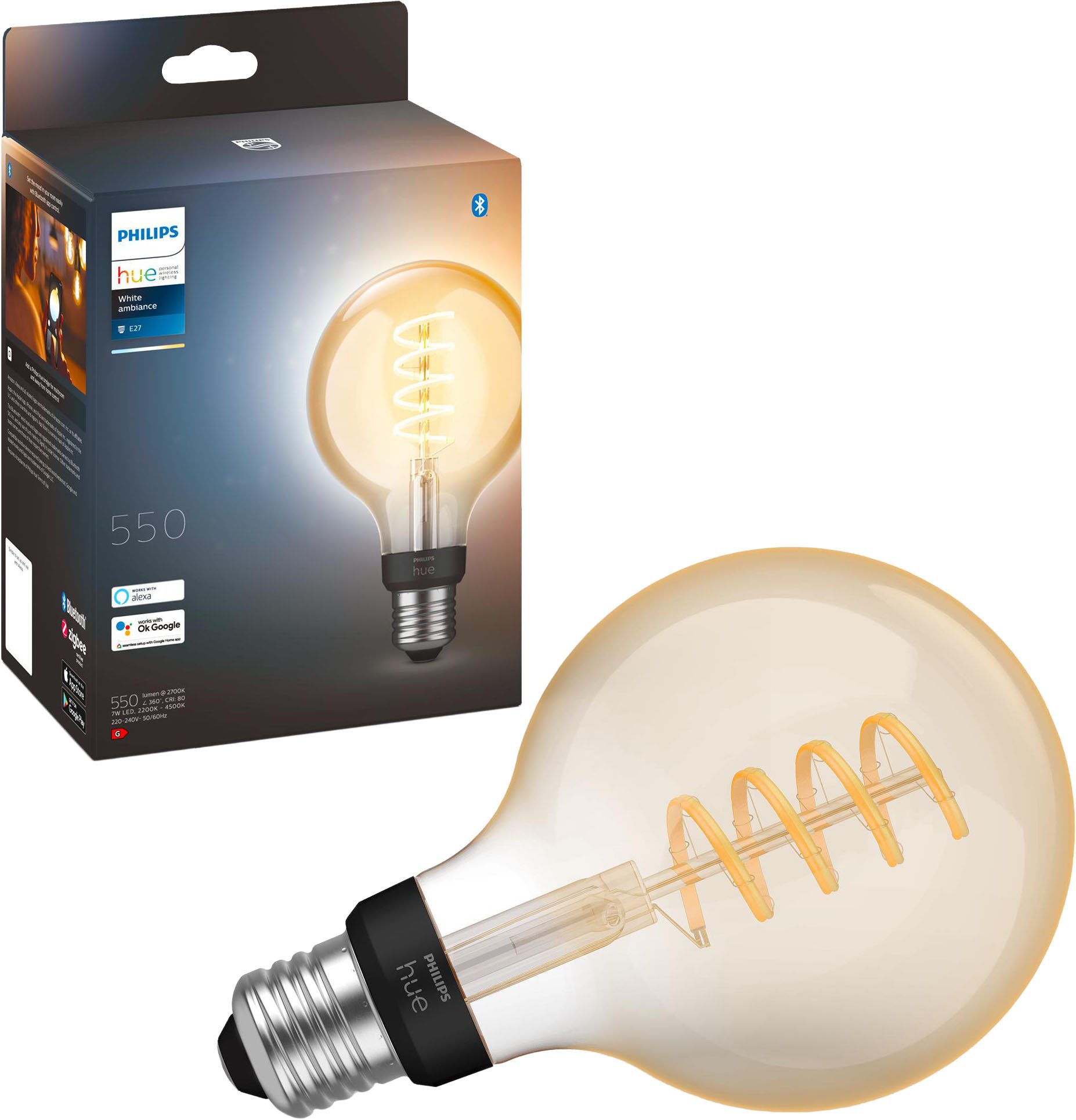 Philips Hue LED-Filament White Ambiance Globe G93 550lm, E27, 1 St., Farbwechsler