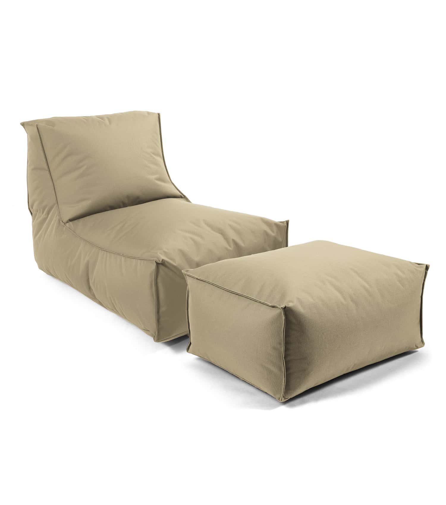 mokebo Sitzsack Der Sundowner (mit Hocker), Made in Germany, Bean Bag Outdoor, Sitzsack, Relaxliege in Beige-Khaki