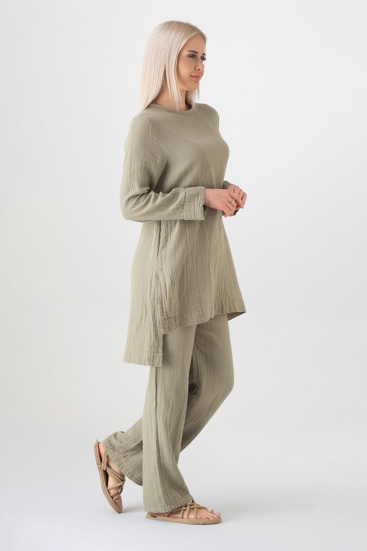 WENOR Hosenanzug Tunika Set aus Musselin 100 % Baumwolle Modest Fashion (2-tlg) – Bild 4 von 5