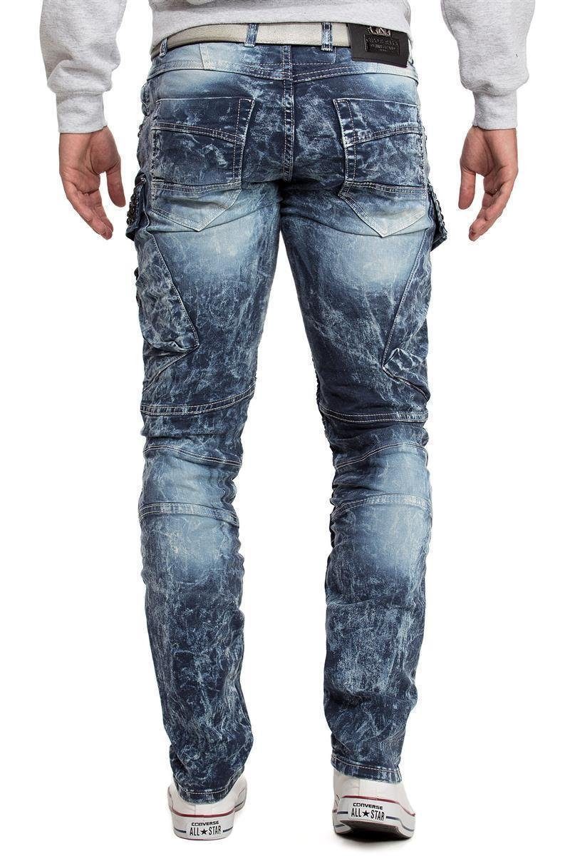 Hose & Seitentaschen Cargo Cipo Strasssteinen blau Baxx Regular-fit-Jeans mit BA-CD494 und