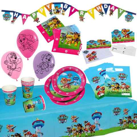 Party Fun Einweggeschirr-Set XXL Party Geburtstag Set für Mädchen Paw Patrol 51 Teile