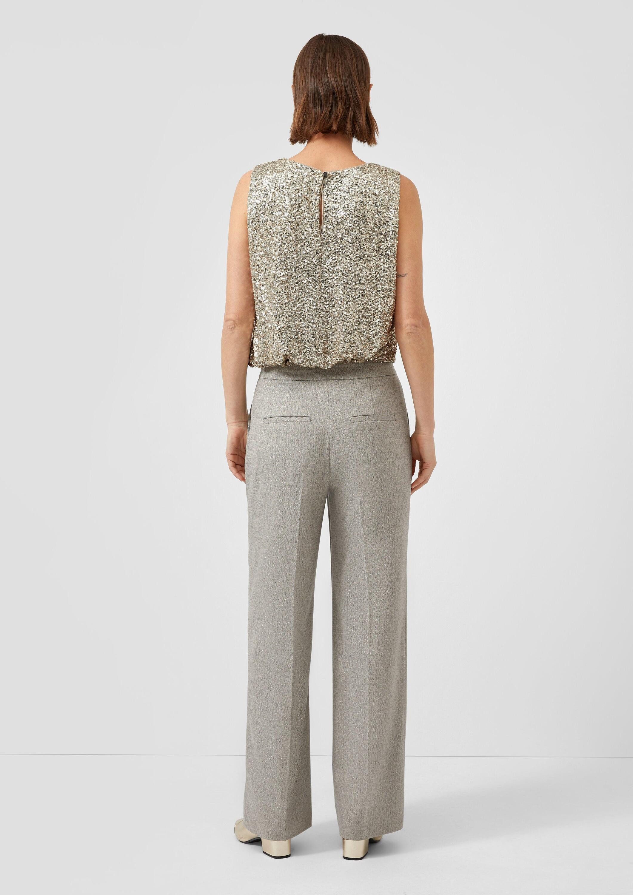 s.Oliver Blusentop Bluse Ärmelloses Blusentop mit Pailletten und Rundhalsausschnitt