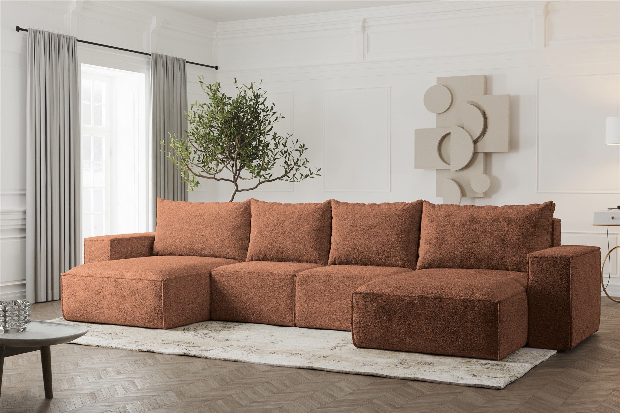 Fun Möbel Wohnlandschaft Sofa U-Form ESTELLE, Rücken echt bezogen günstig online kaufen