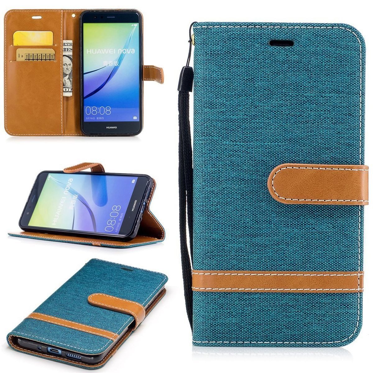 König Design Handyhülle Huawei P10 Lite, Huawei P10 Lite Handyhülle Bookcover Grün