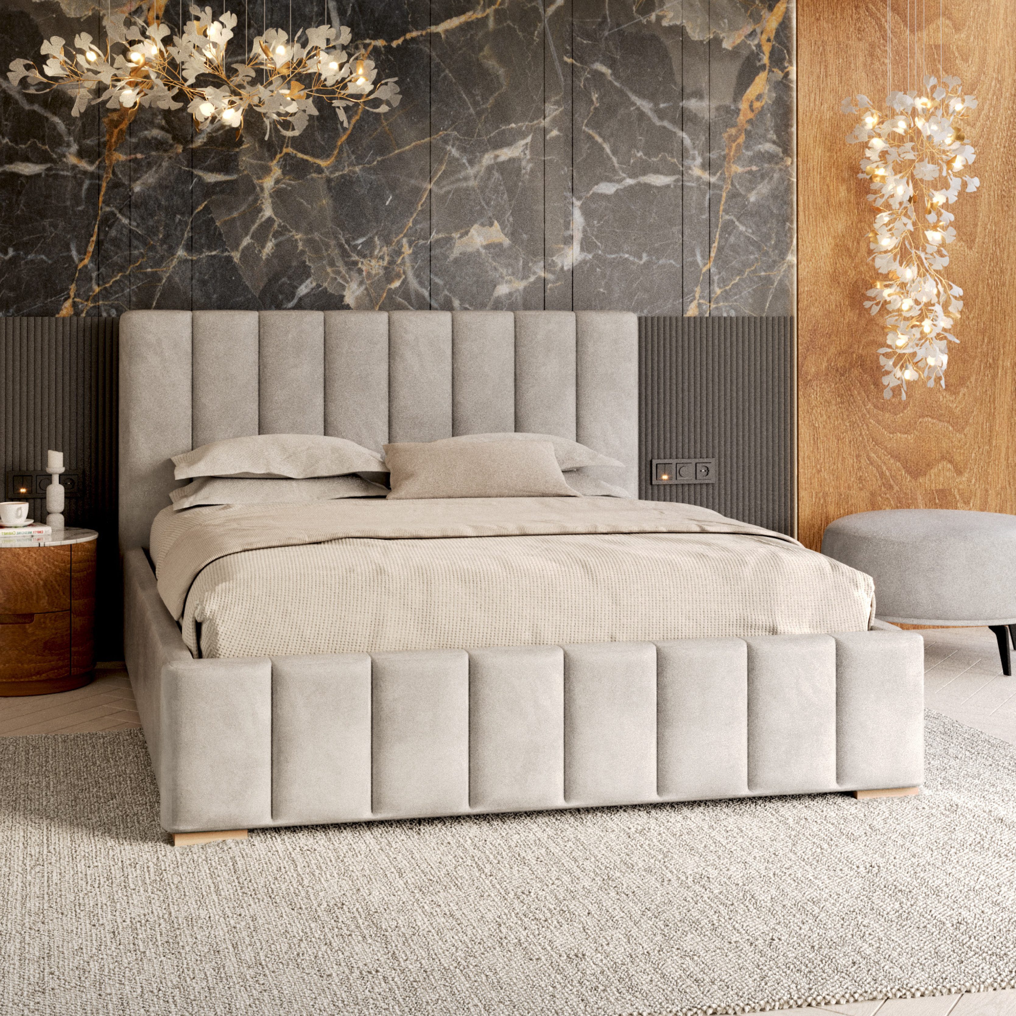 FDM Polsterbett modern mit Bettkasten MADE IN EU - mit hochwertigem Velours Bezug (verfügbar 90x200 120x200 140x200 160x200 180x200cm, Bettrahmen, Bett, mit großen gepolsterten Kopfteil, mit Bettkasten zum aufklappen), Hebbarer Metallrahmen, Bettkasten, mit/ohne Matratze