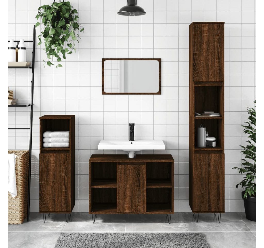 Thumbnail - vidaXL Waschtisch Badschrank Braun Eichen-Optik 80x33x60 cm Spanplatte