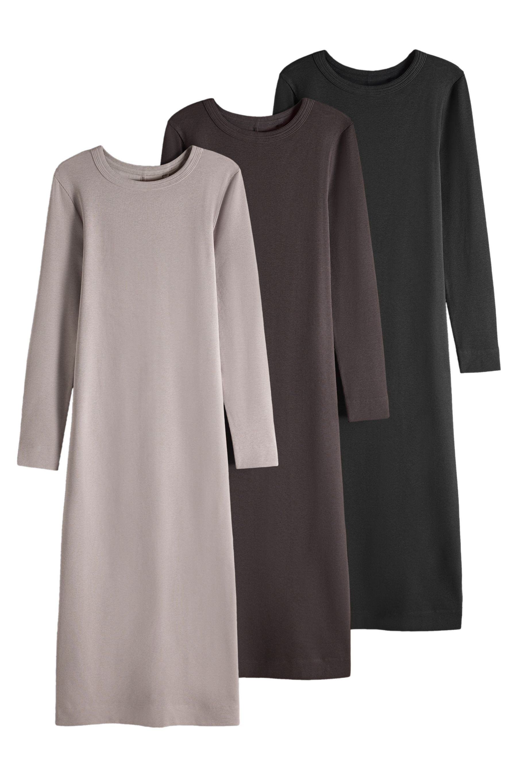 The Set Maxikleid The Set Rippstrick-Maxikleider, Jersey, 3er-Pack (3-tlg)