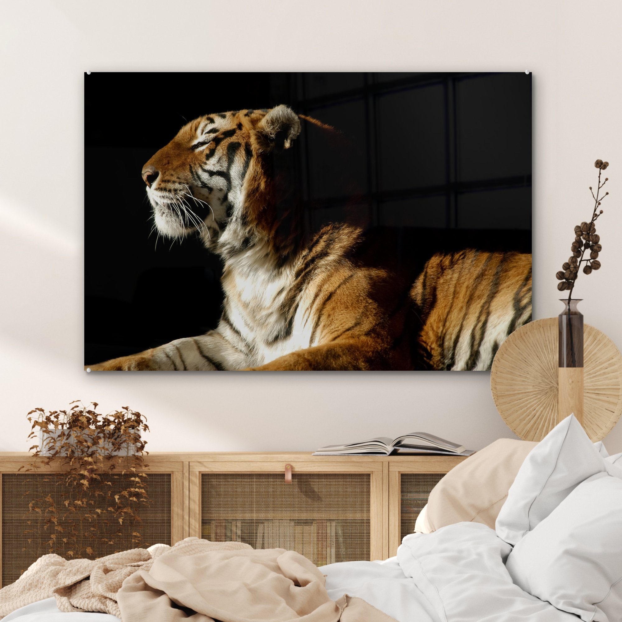 Wohnzimmer Schlafzimmer - & Tiere Tiger - MuchoWow St), Acrylglasbild Schwarz, (1 Acrylglasbilder