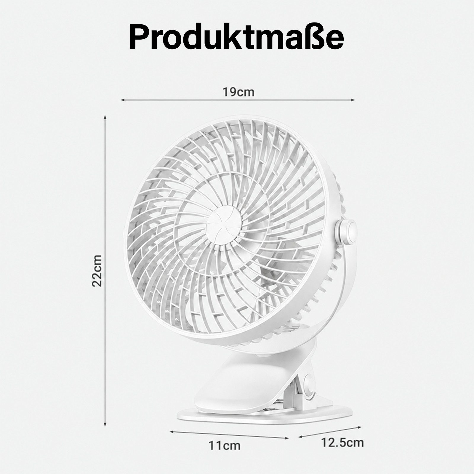 MOPUEA Standventilator 360° Drehbar Klemm-Ventilator Luftzirkulationsventilator USB, Tischventilator 3 Windstufen Standventilator Luftzirkulation Leise