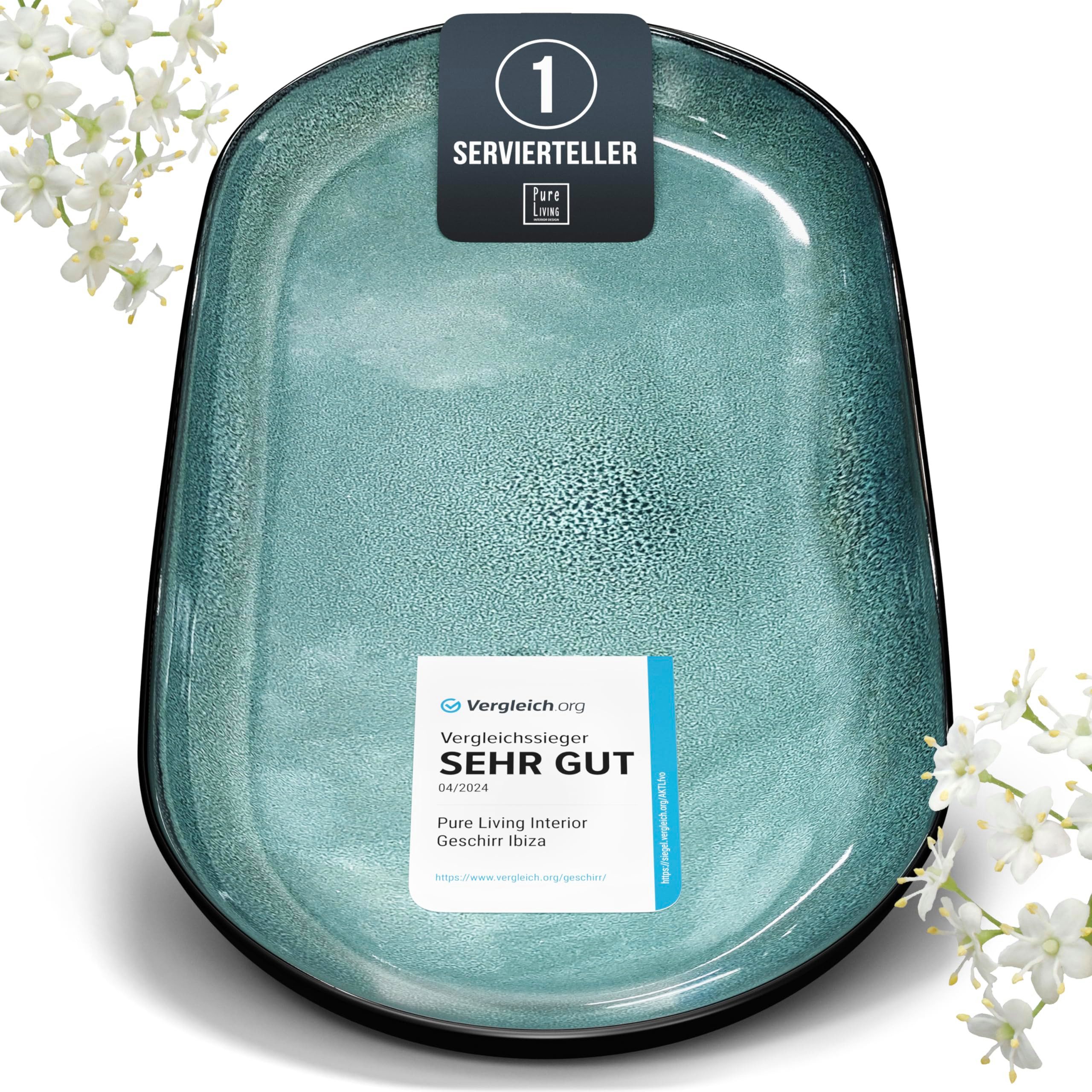 PURE LIVING INTERIOR DESIGN Geschirr-Set Steingut Servier Teller Groß Ibiza TESTSIEGER, Traumhafte Mediterrane (1-tlg), 1 Personen, Steingut, Ovale Form – perfekt zum Anrichten, Elegantes Servierdesign, Reaktive…