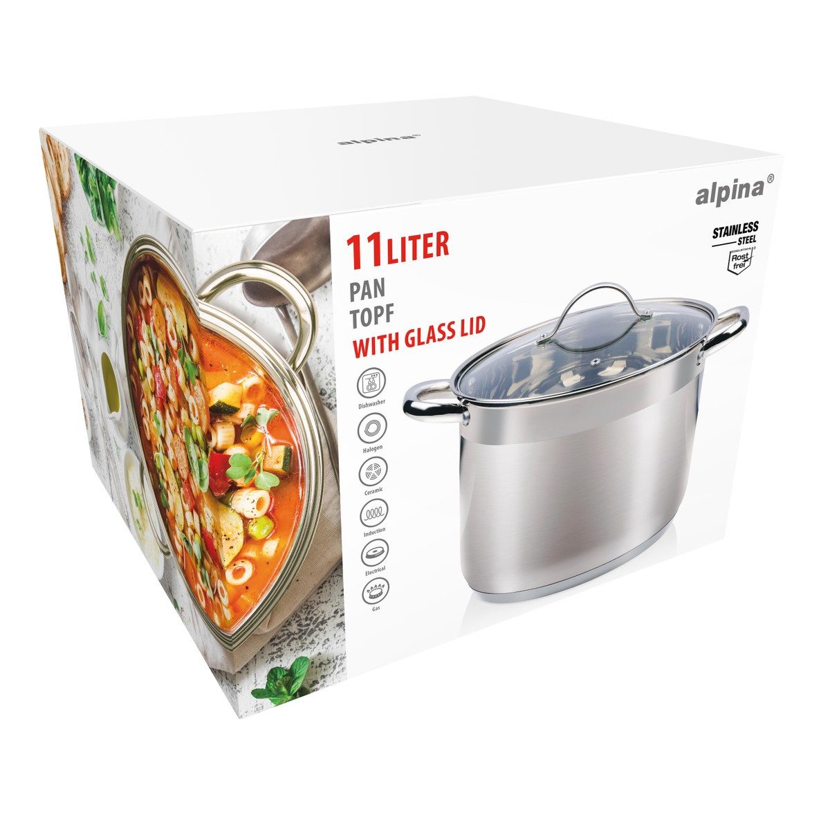 Alpina Grillpfanne alpina Kochtopf 11L mit Glasdeckel