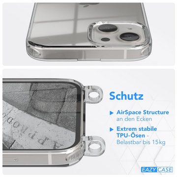 EAZY CASE Handykette Hülle mit Kette für Apple iPhone 13 6,1 Zoll, Umhängeband mit Backcover Etui Schutzhülle Hülle Case Hellgrau Weiß