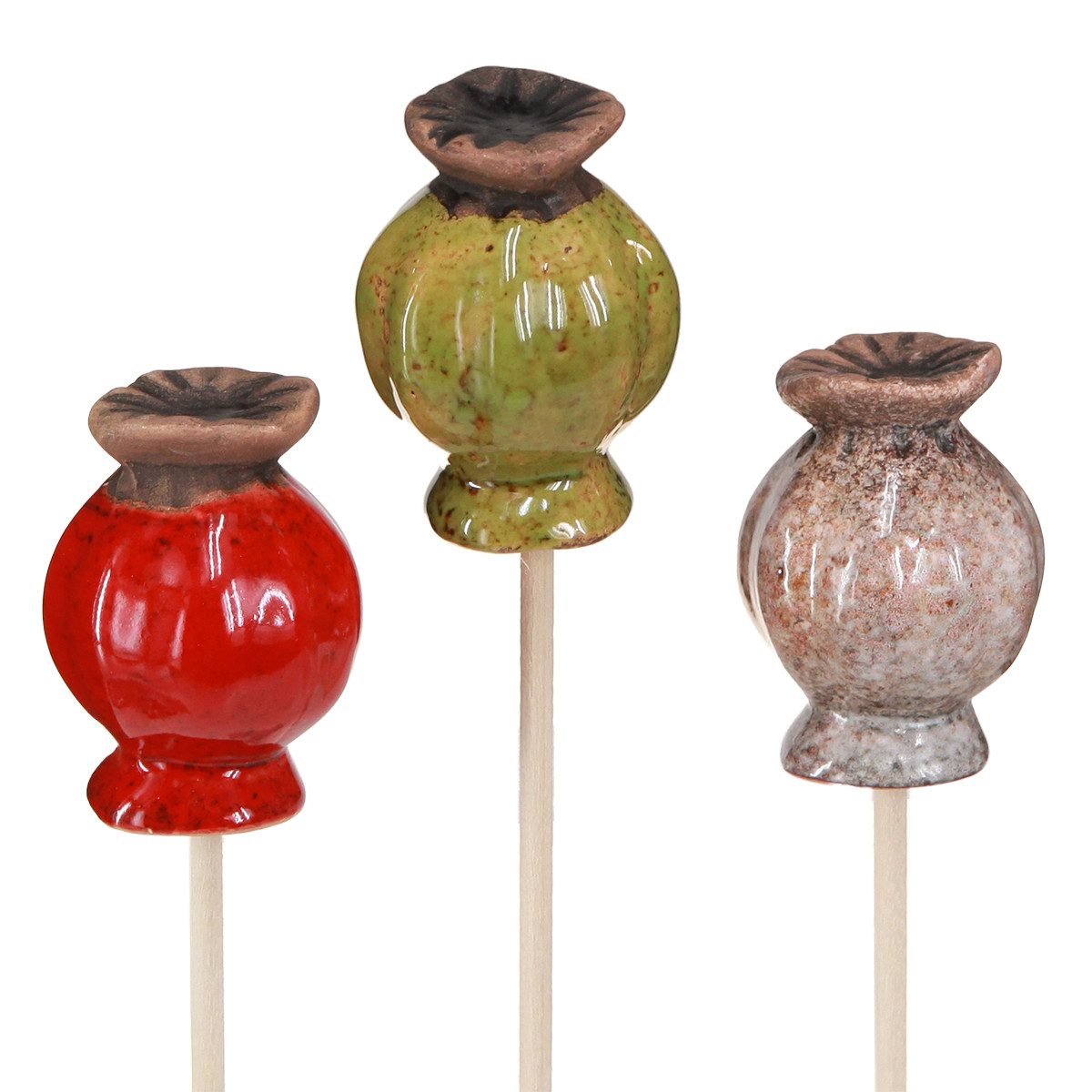 Florists Products Gartenstecker Keramik Blumenstecker Mohn Deko 3 Farben Ø3,5cm 6 Stk Garten, 6 Stück