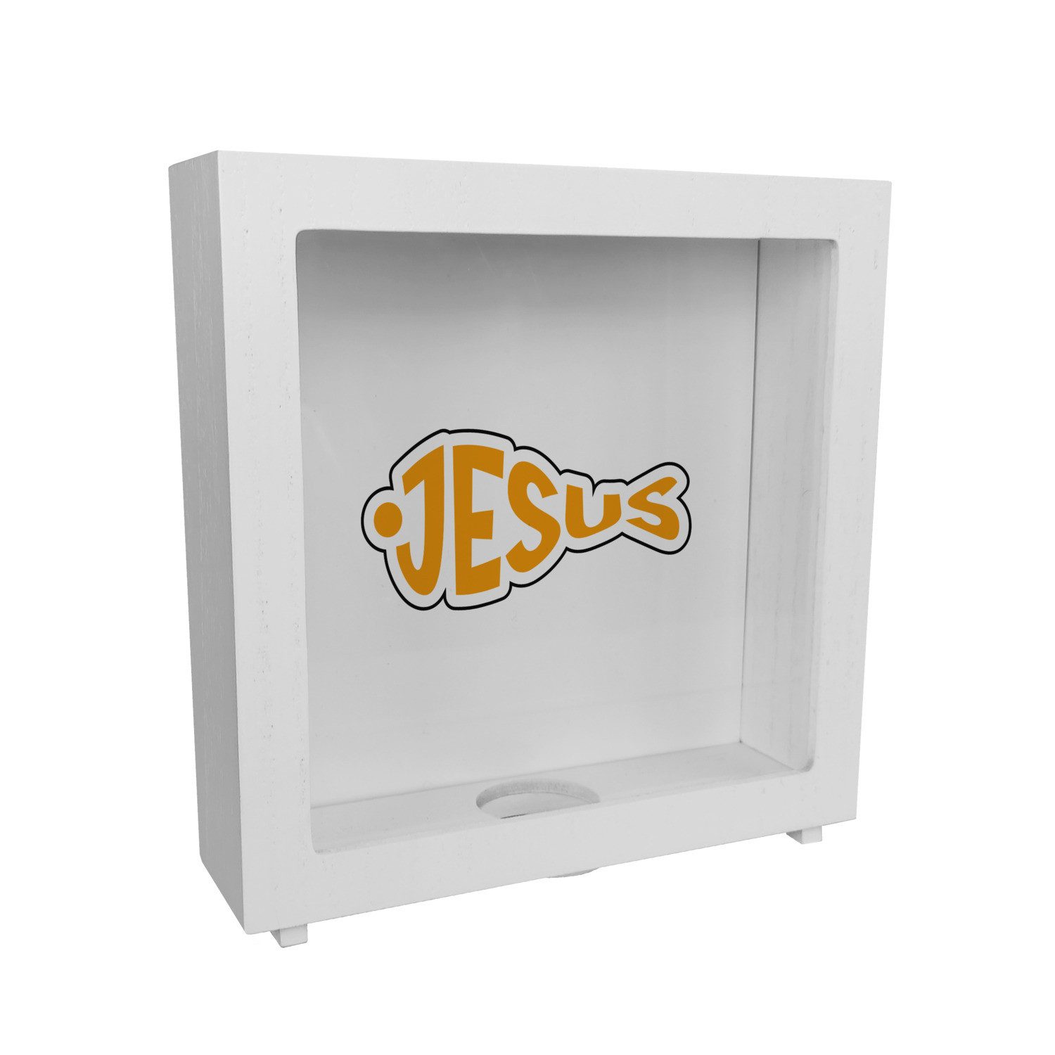 Spardose Jesus-Fisch Rahmen Spardose aus Holz für Gläubige in weiß