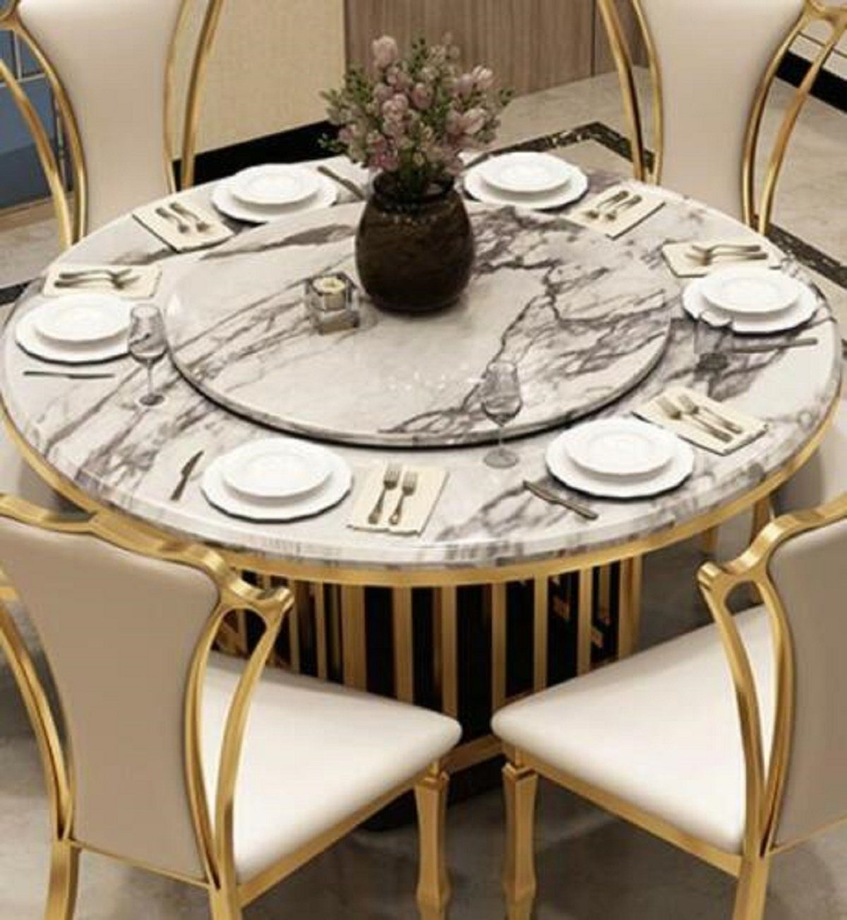 JVmoebel Esstisch, Luxus Runder Tisch Runde Tische Edelstahl Möbel Design Grau