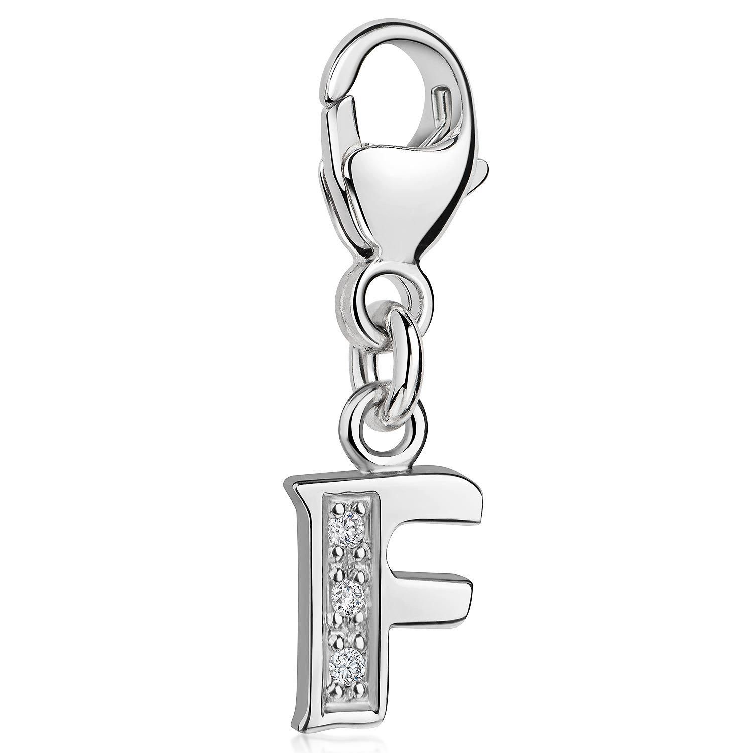 Materia Charm Buchstabe Silber Anhänger Buchstabe " F " Alphabet Zirkonia C56, 925 Sterling Silber, rhodiniert