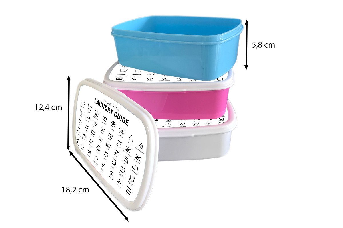 Kinder, MuchoWow - Waschanleitung, Kunststoff (2-tlg), Snackbox, Lunchbox für Wäscheetiketten Brotbox Erwachsene, rosa Brotdose Kunststoff, Mädchen, Wäschesymbole -