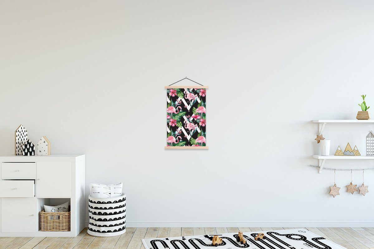 (1 Flamingo, St), Muster Blumen MuchoWow für - - Textilposter Magnetisch Poster Posterleiste, Bilderleiste, Wohnzimmer,