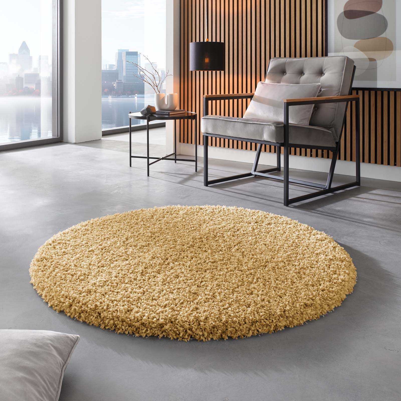 TaraCarpet Langflor-Teppich Ragolle Twilight, rund, Höhe: 60 mm, Shaggy Hochflorteppich gold Wohnzimmer Schlafzimmer 120 rund