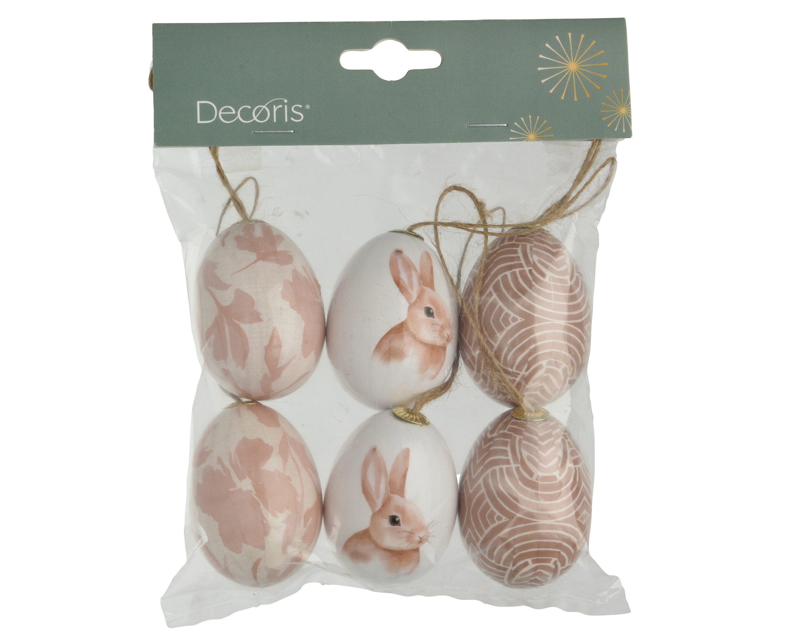 Decoris season decorations Osterei, Ostereier zum Aufhängen 4x6cm mit Muster und Tiermotiv bruchfest 6er