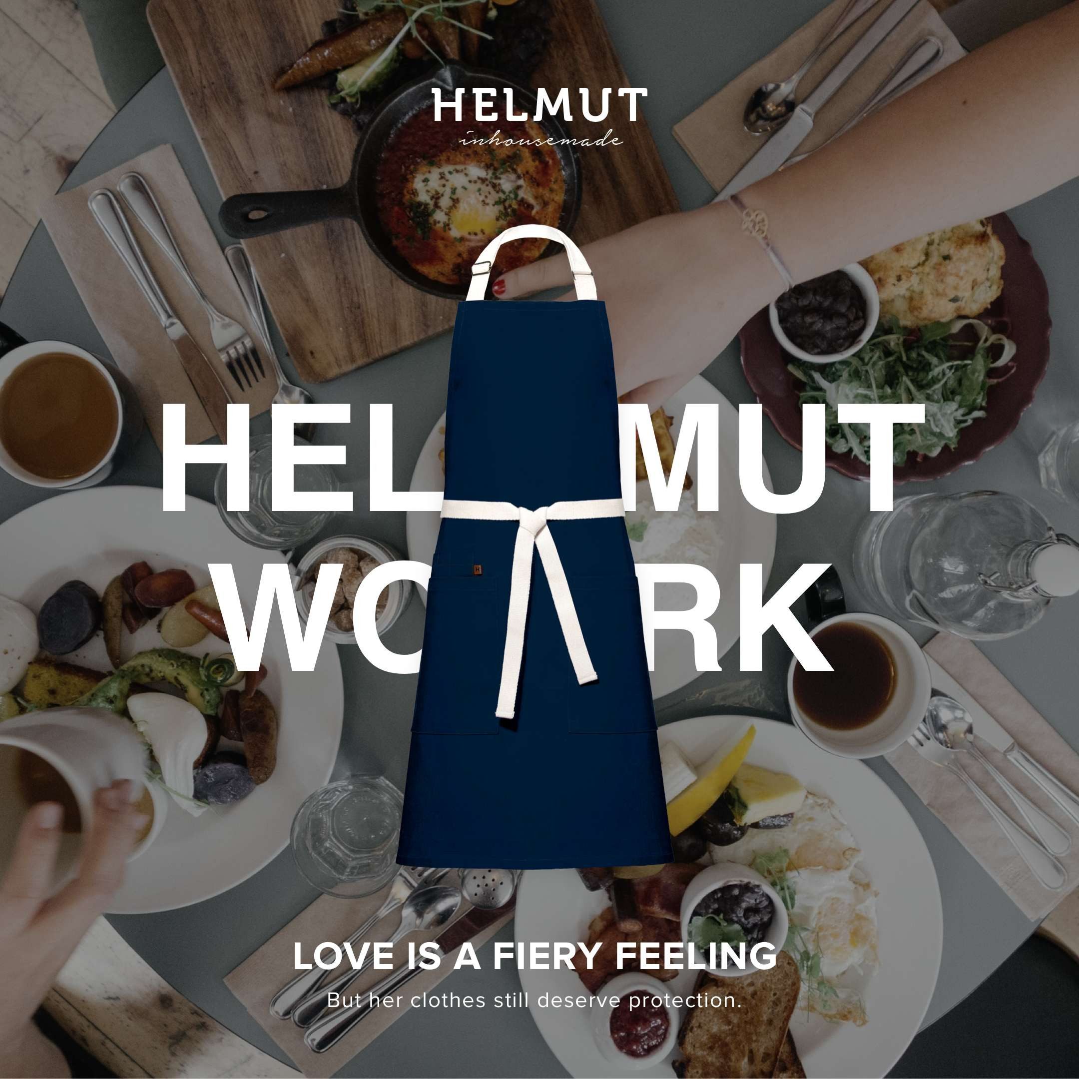 HELMUT Kochschürze HELMUT WORK Küchenschürze Premium Marineblau 100% Baumwolle vegan, (mit Taschen 60 x 80 cm Profi-Kochschürze für Restaurant Café Gastronomie)