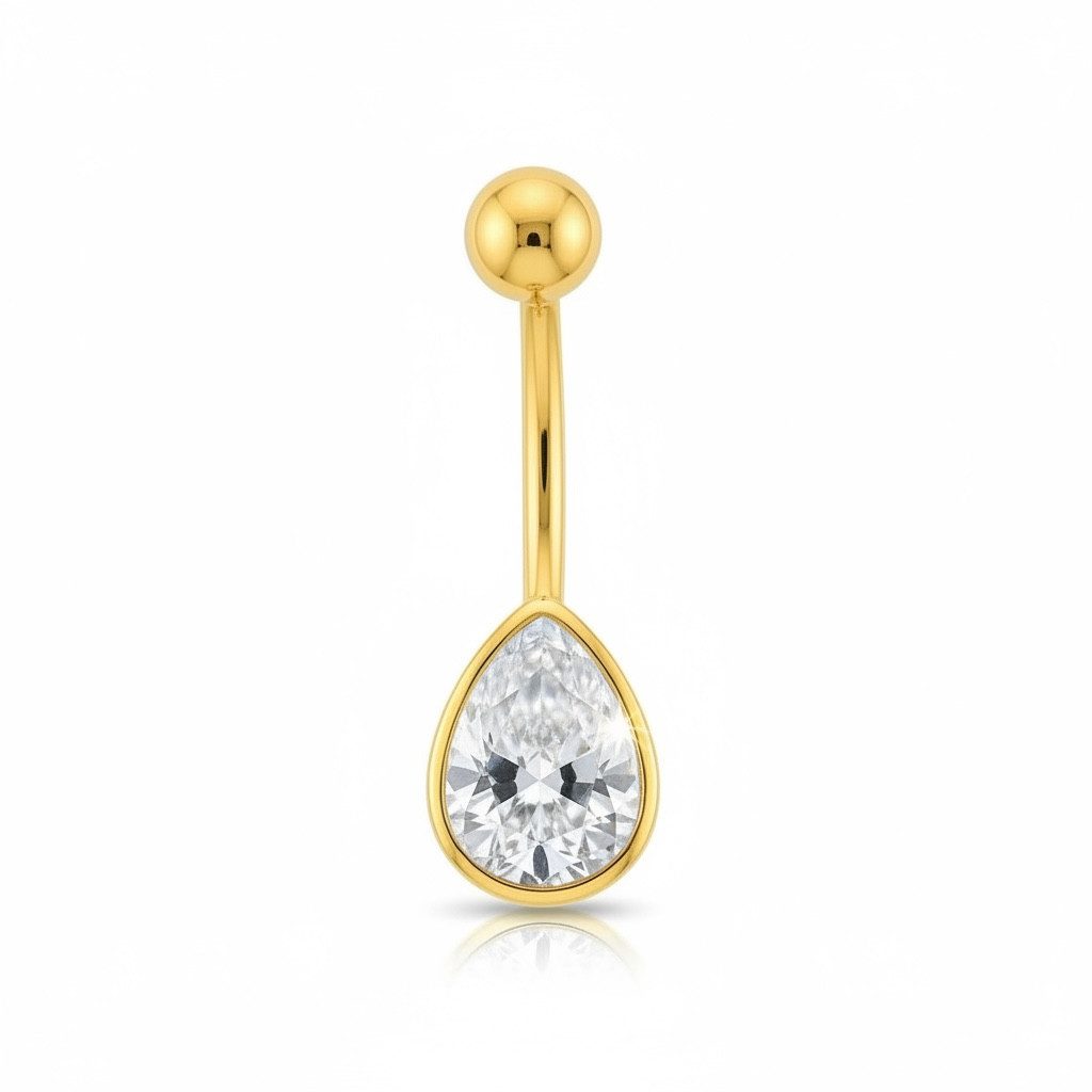 Bauchnabelpiercing Damen Echt Gold 585/14 Karat Bananabell Tropfen Nabelstecker