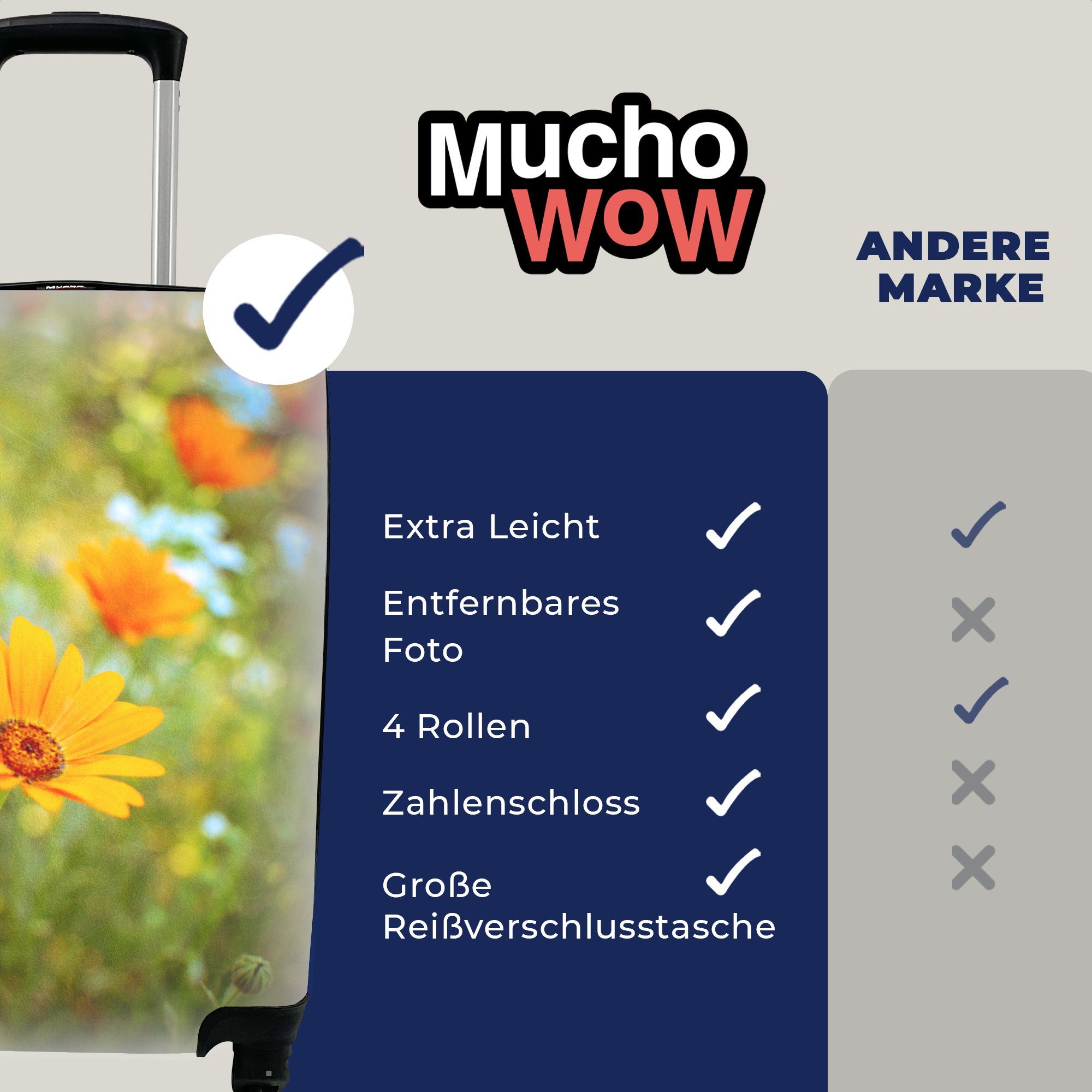 Reisekoffer rollen, für der MuchoWow aus mit Nähe, Ferien, Ringelblume 4 Reisetasche Trolley, Handgepäck Rollen, Handgepäckkoffer