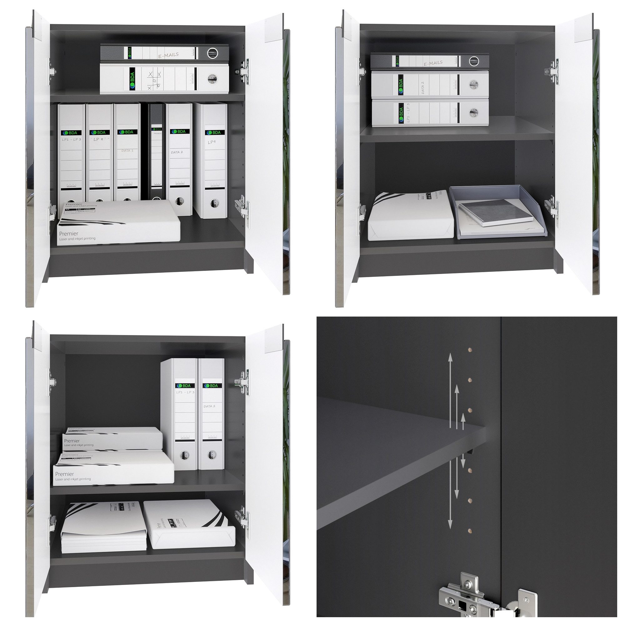 Vladon Kommode Logan (Aktenschrank, mit 2 Fächern und 2 Türen), Schwarz matt/Grau Hochglanz, (51 x 60,5 x 54 cm)