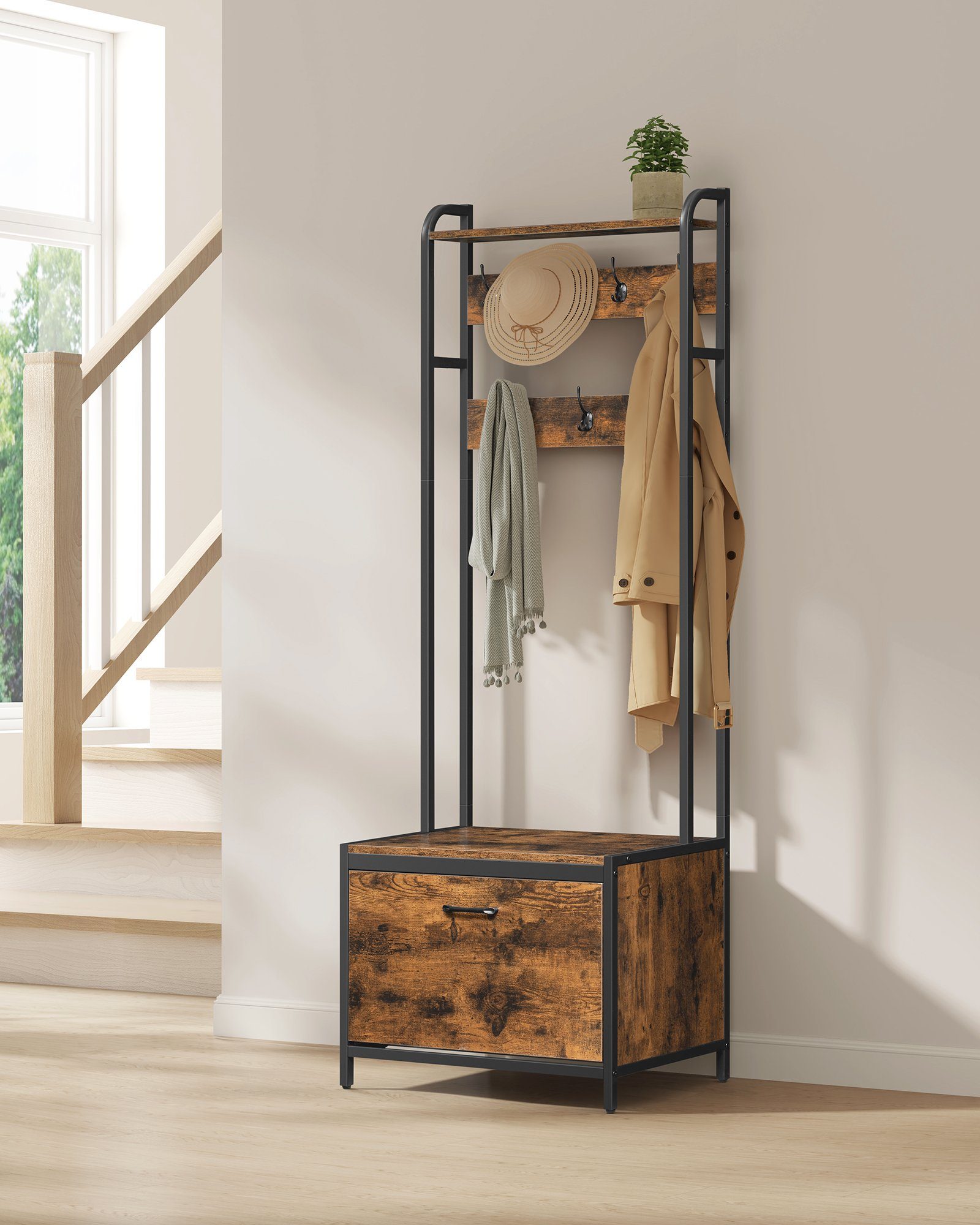 VASAGLE Garderobenständer Garderobe, mit Sitzbank, 30 x 85 x 180 cm günstig online kaufen