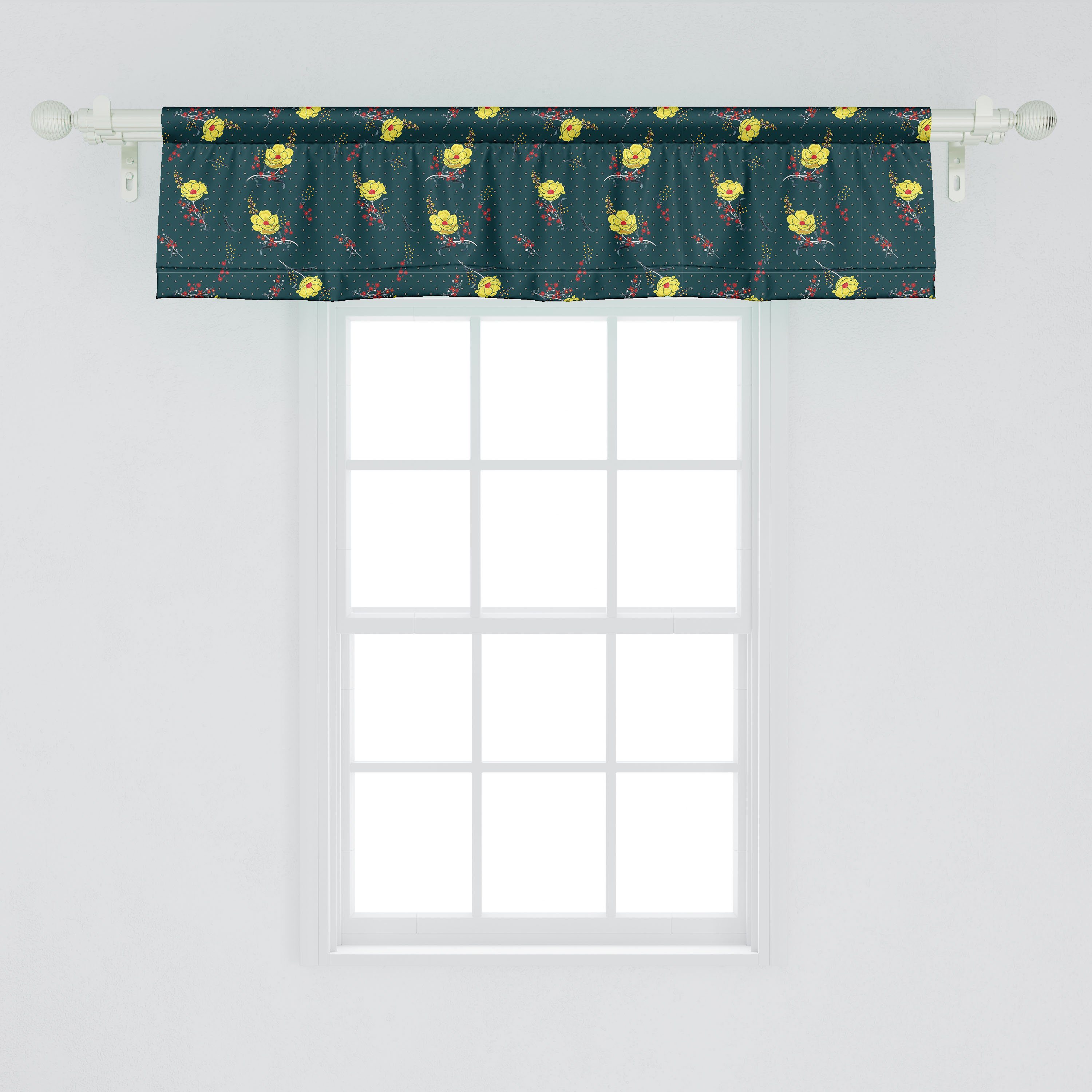 Retro und Dekor Schlafzimmer Küche mit Blumen Abakuhaus, für Vorhang Volant Microfaser, Stangentasche, Blüten Scheibengardine Tupfen