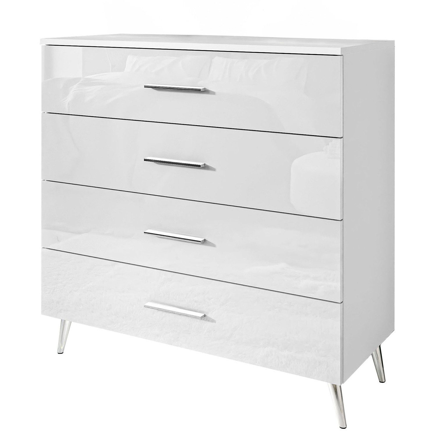 Lookway Kommode AURA 4S Weiß mit Schubladen und Griffe, 95x40x90 cm – Bild 3 von 4