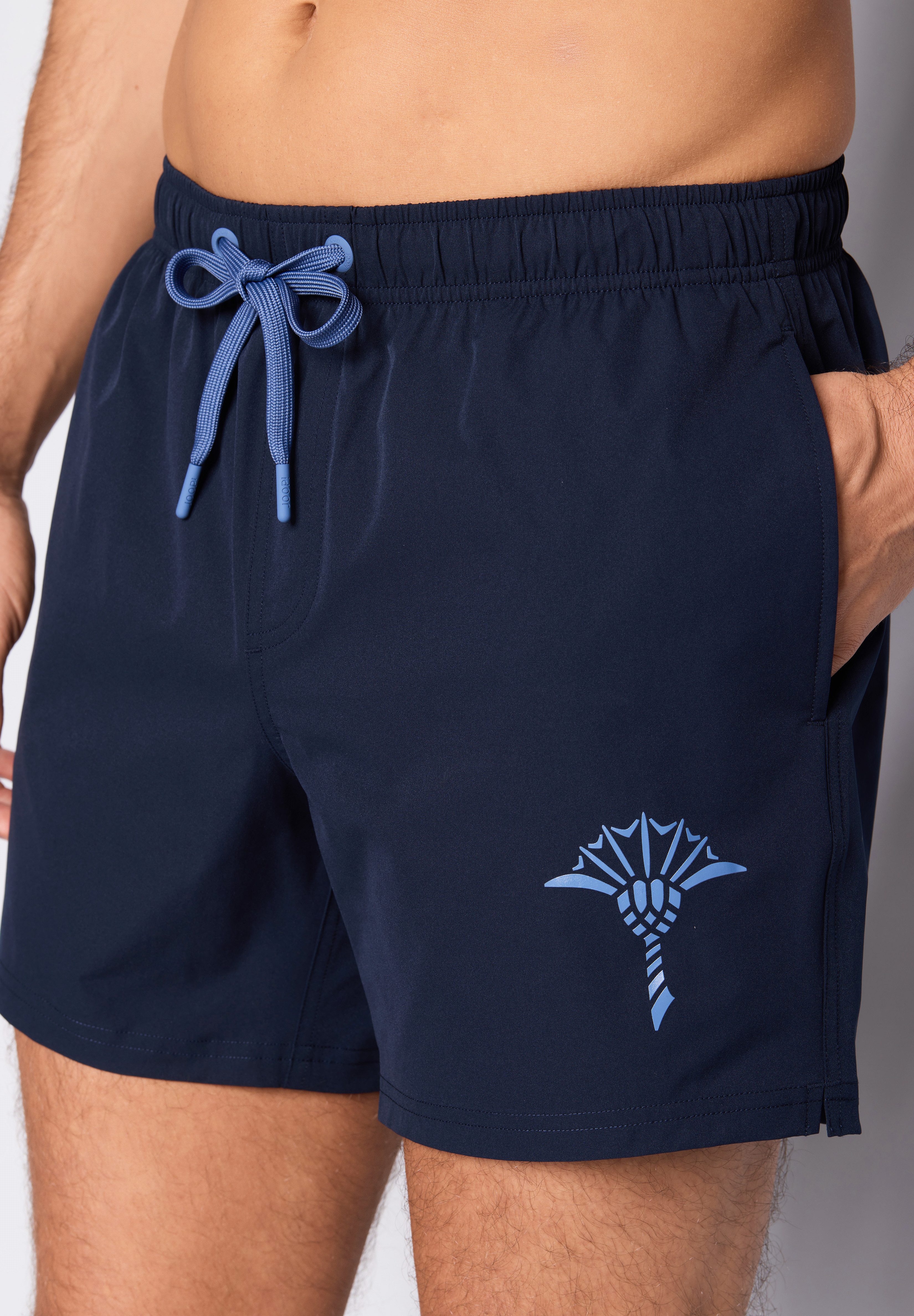 JOOP! Badeshorts Solid Cornflower mit seitlichen Taschen und Tunnelzug