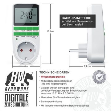 BEARWARE Zeitschaltuhr, digital, 1-St., programmierbar, LCD Display, Steckdosen Timer, max. 3680W