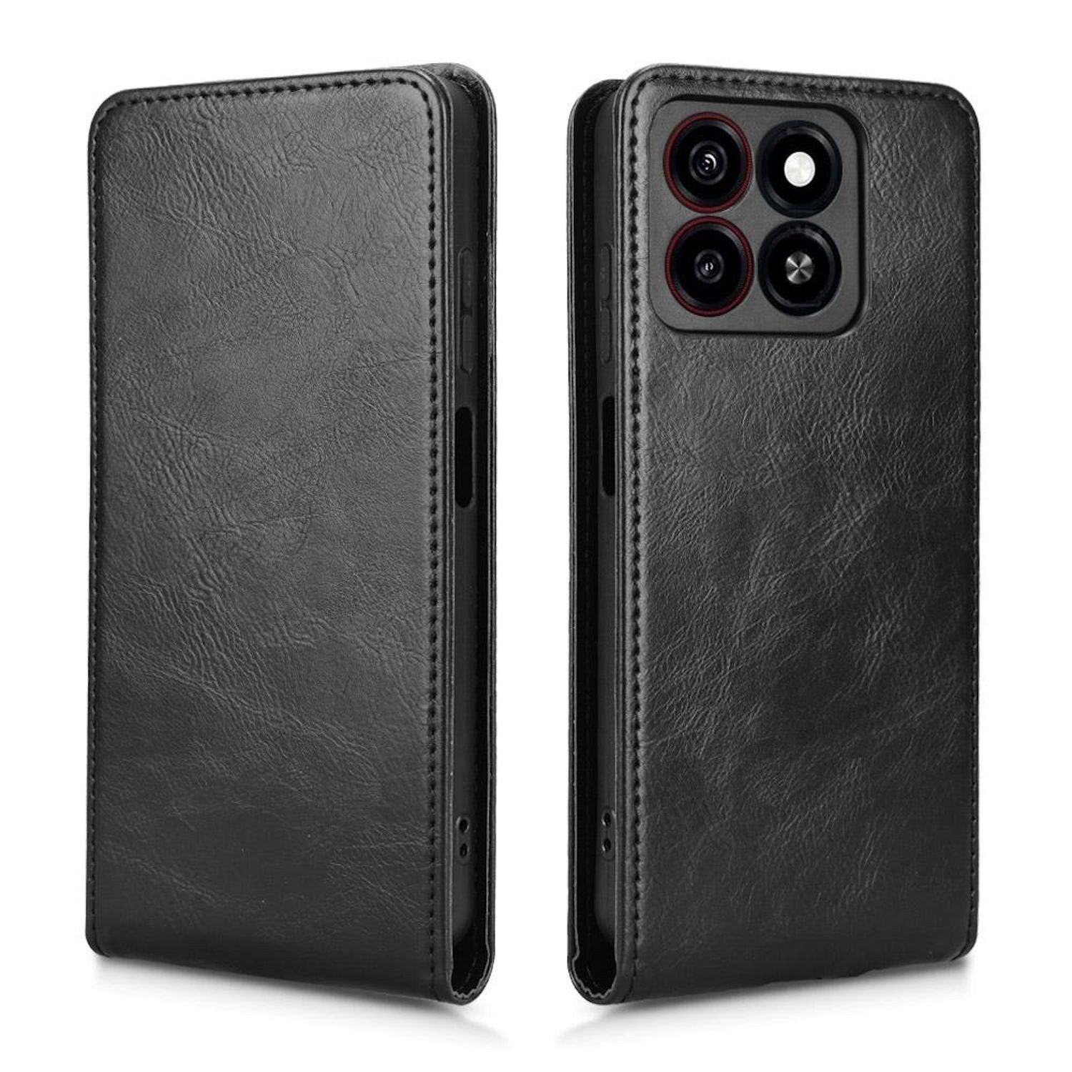 Wigento Smartphone-Hülle Für ZTE Blade A35 / A55 Magnetische Vertikale Flip Kunstleder Hülle, Magnetverschluss, Kartenfächer, Halterfunktion