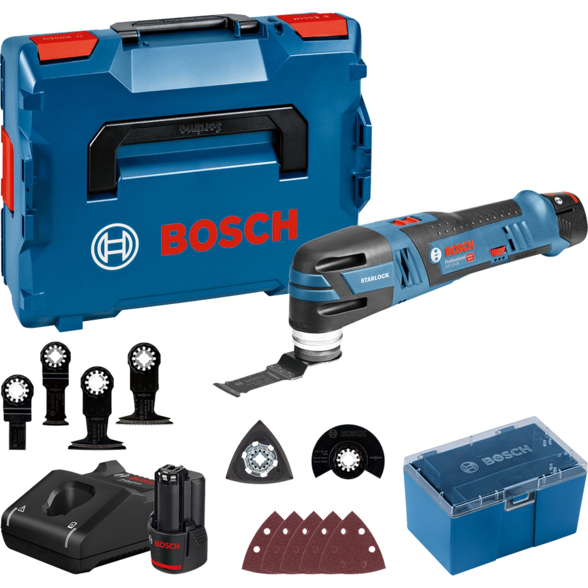 Bosch Professional Akku-Multifunktionswerkzeug Bosch Professional Akku-Multi-Cutter GOP 12V-28, 2x Li-Ionen Akku 3,0Ah, in L-BOXX