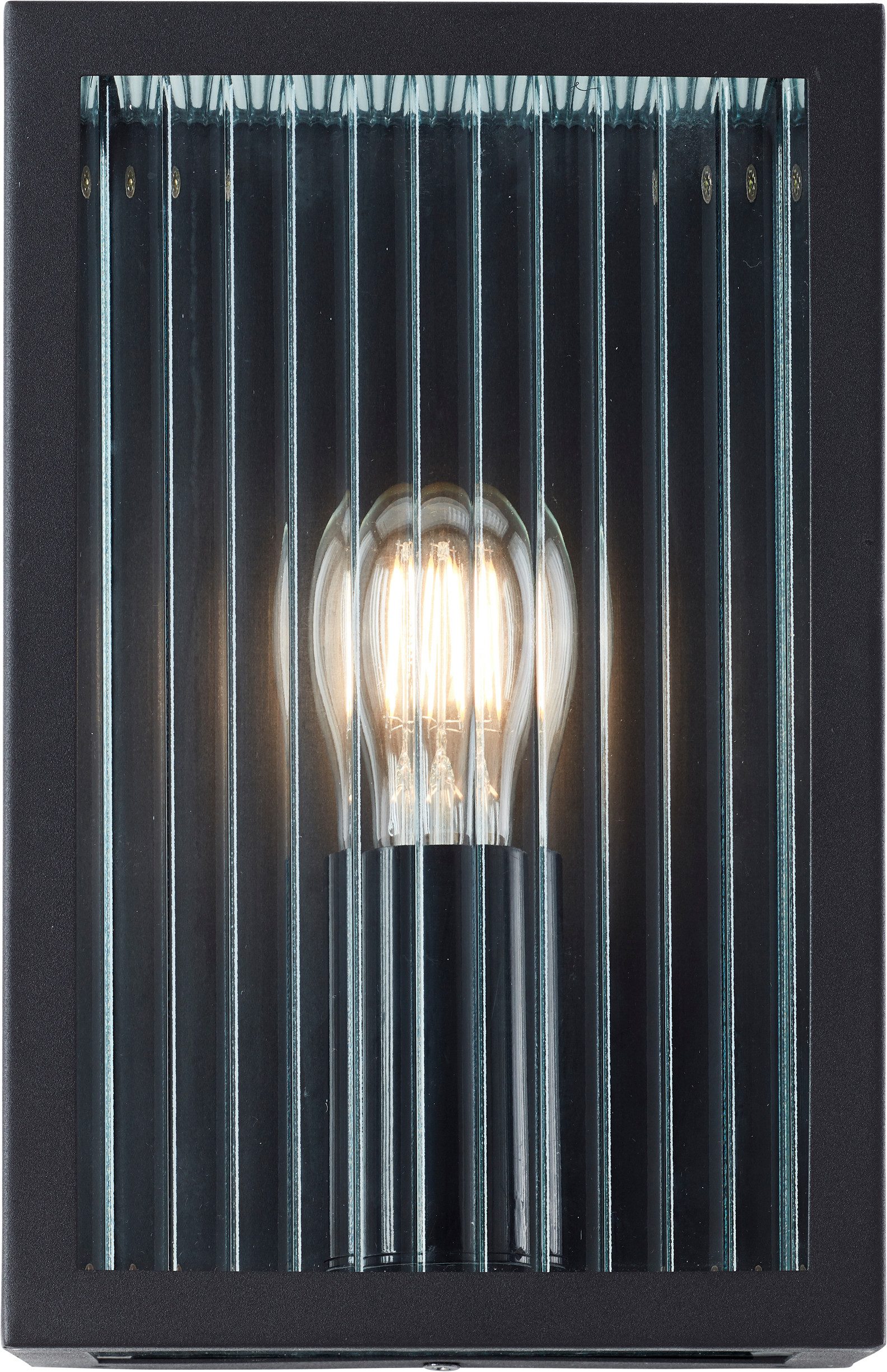 Brilliant Wandleuchte Getta, ohne Leuchtmittel, Außenwandleuchte, 26 x 17 x 10 cm, E27, geriffeltes Glas, schwarz
