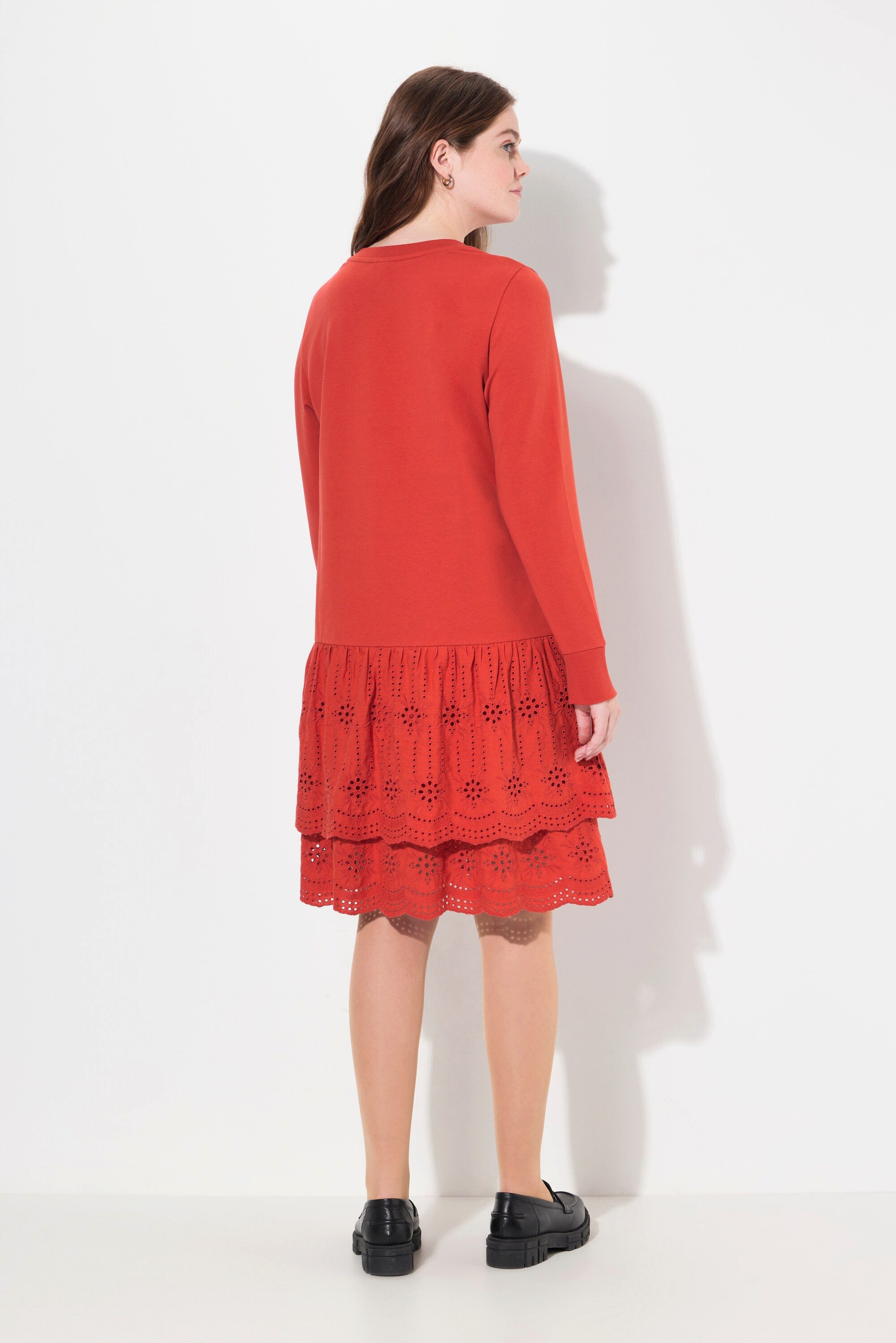 Ulla Popken Midikleid Sweatkleid Spitze Rundhals Langarm Biobaumwolle