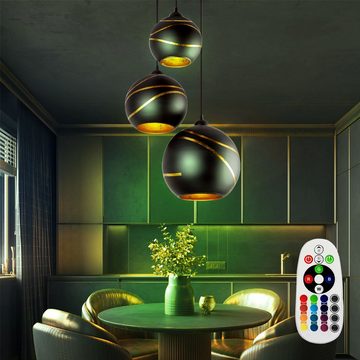 etc-shop LED Pendelleuchte, Leuchtmittel inklusive, Warmweiß, Farbwechsel, Hänge Lampe dimmbar Glas Kugel Gold Decken Leuchte