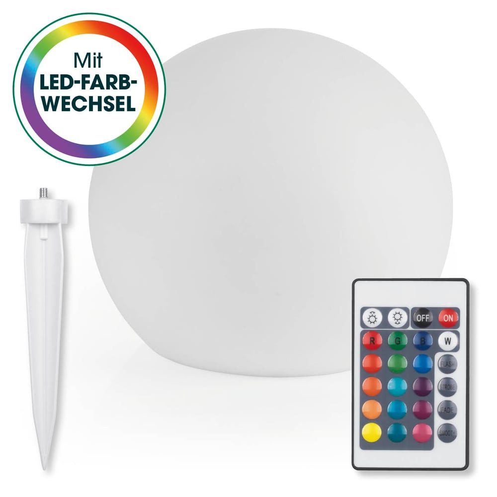 EASYmaxx LED Solarleuchte LED Solarleuchte mit Fernbedienung - kaltweiße Leuchten - Solarbetrieb, 30 cm, mit Farbwechsel - dimmbare Helligkeitsstufen, 12 Farben, 5 Leuchtmodi