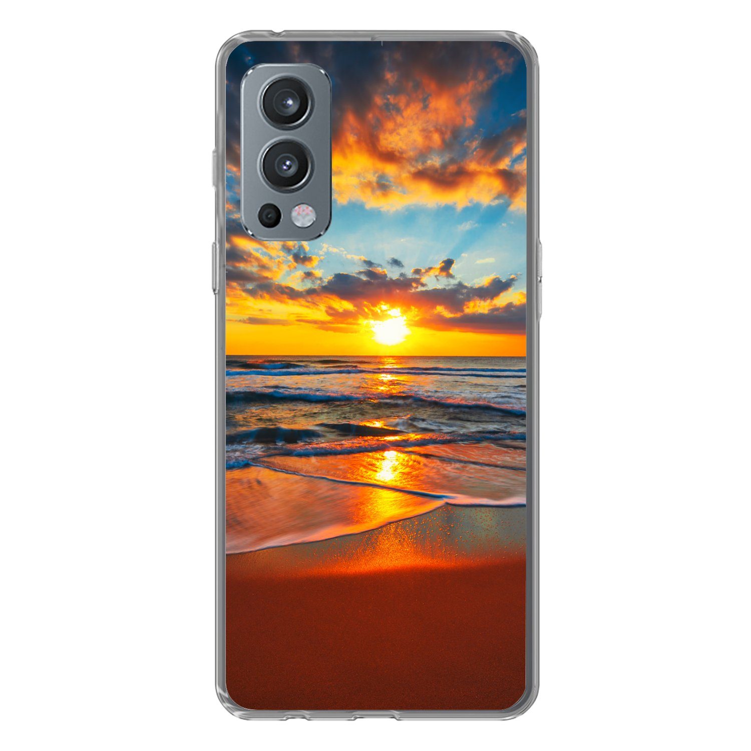 MuchoWow Handyhülle für OnePlus Nord 2 5G Meer - Sonnenuntergang - Strand - Wolken - Orang, Phone Case, Silikon, Schutzhülle Dünn