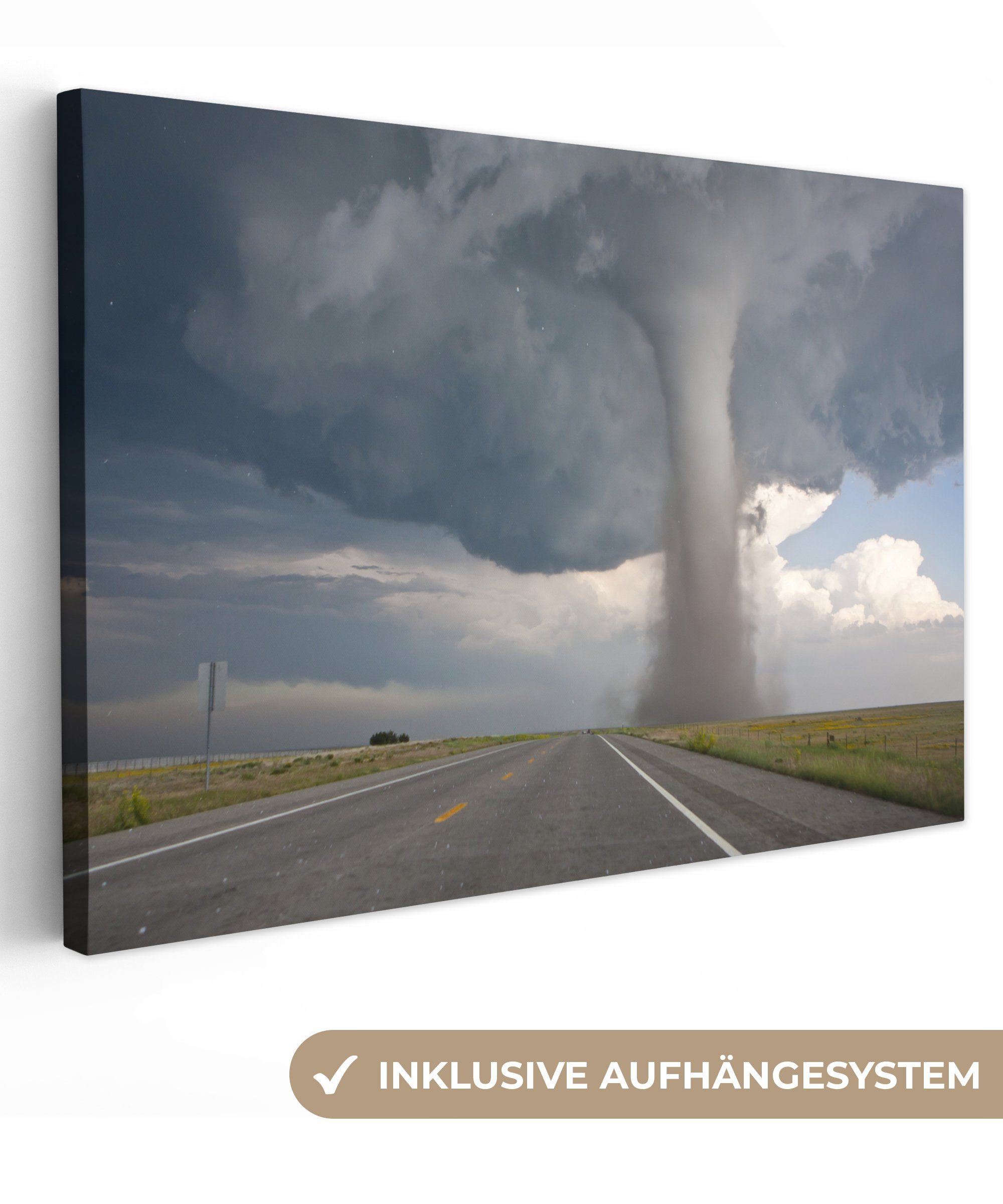 OneMillionCanvasses® Leinwandbild Baca-Tornado auf Feld, Wandbild dem cm Aufhängefertig, Leinwandbilder, (1 St), Wanddeko, 30x20