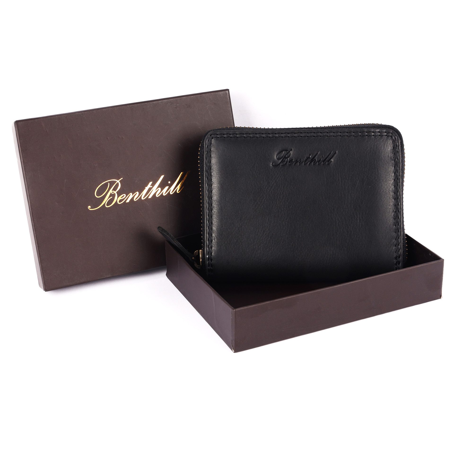 Benthill Geldbörse Klein Leder Mini Geldbeutel Damen RFID Portmonee Slim Portemonnaie, RFID-Schutz Kartenfächer Münzfach Reißverschlussfach