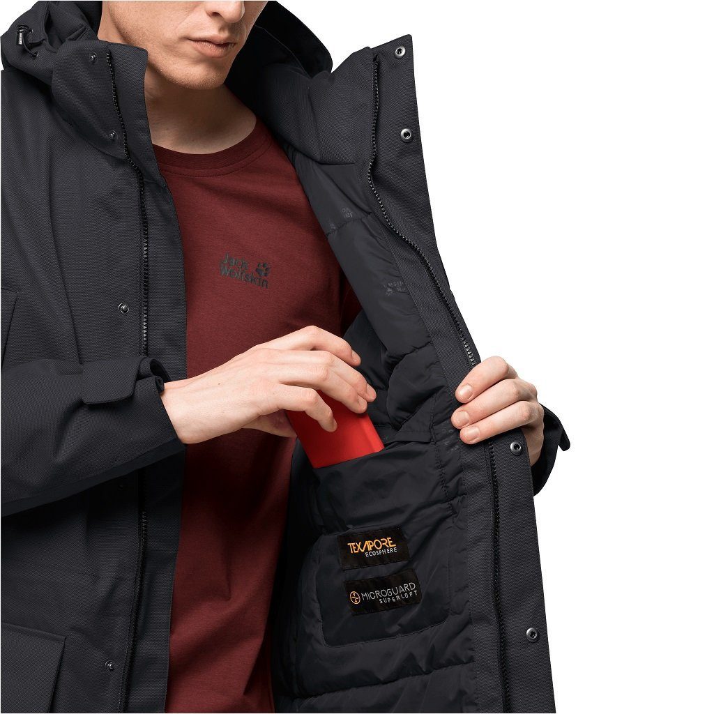 Jack Wolfskin Parka Fierce Wind (wasser- und winddicht, aus recycelte Materialien) schwarz
