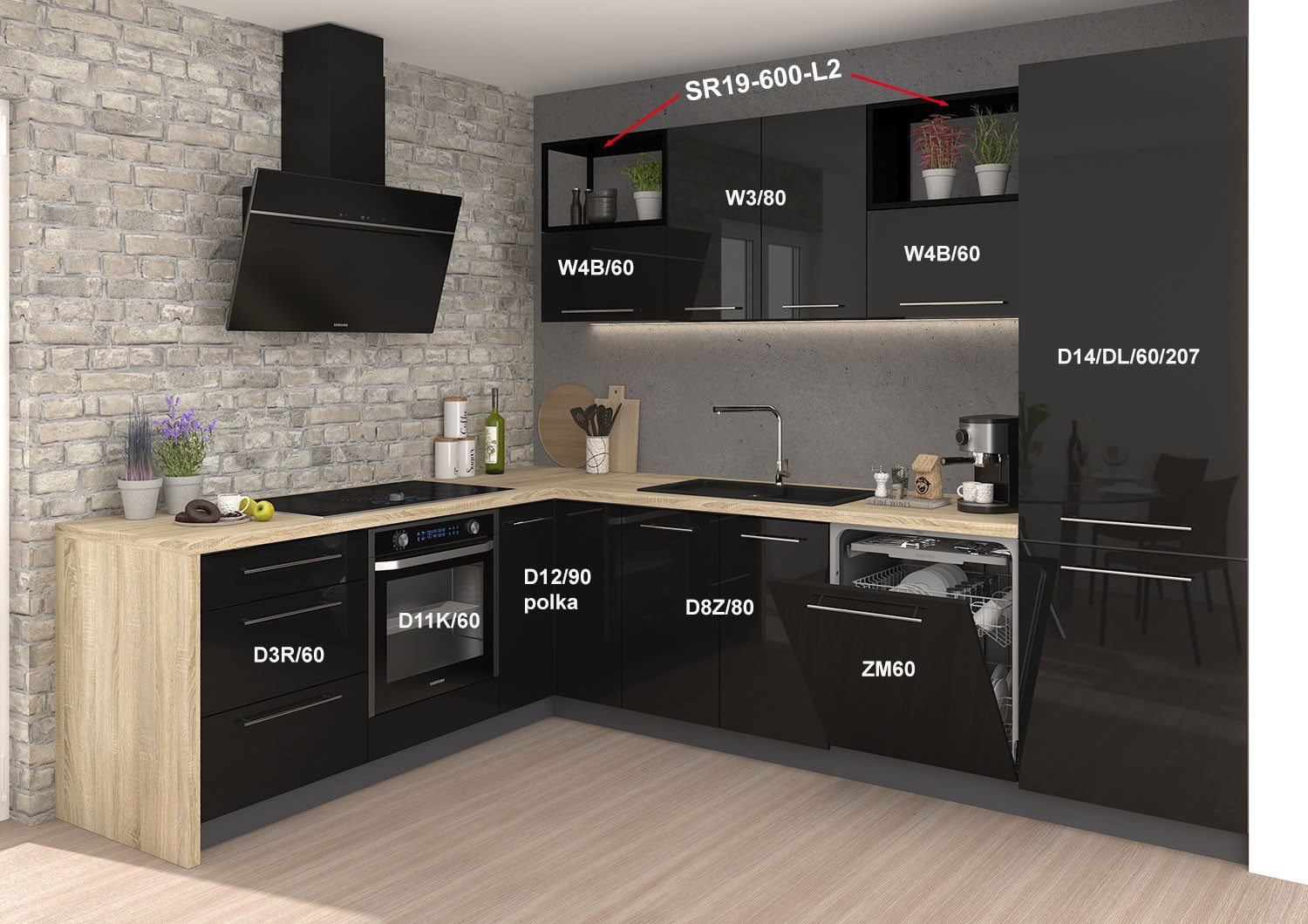 Feldmann-Wohnen Winkelküche Essen, (Schubladen mit Vollauszug + Selbsteinzug (REJS Comfort Box), 210x290x207cm lava / schwarz Hochglanz & Matt, L-Form, 11-teilig