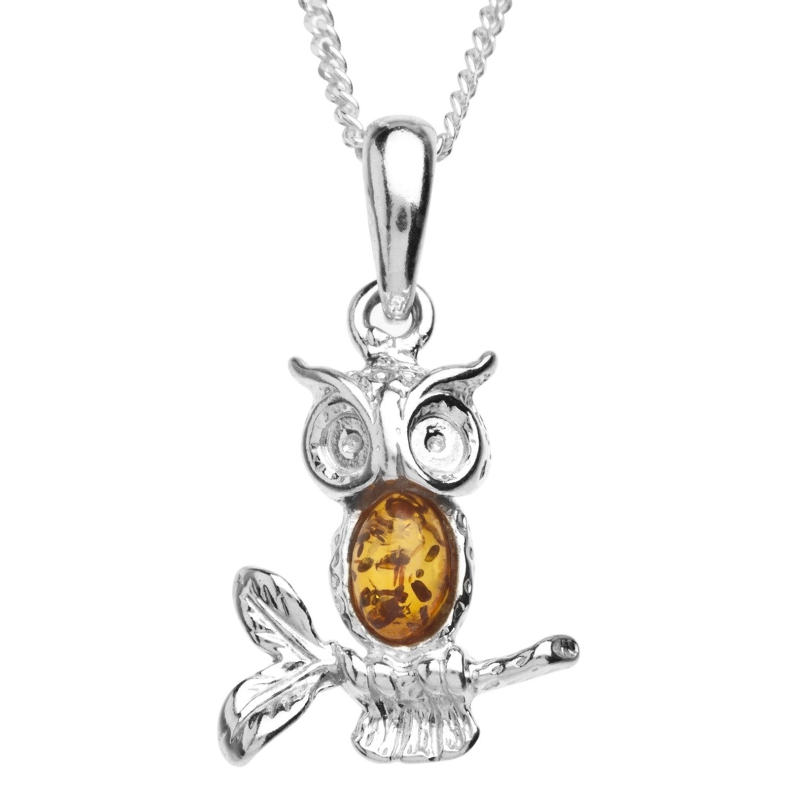 OSTSEE-SCHMUCK Kette mit Anhänger Ostsee-Schmuck Kette mit Anhänger Eule Kette mit Anhänger Eule (2-tlg)